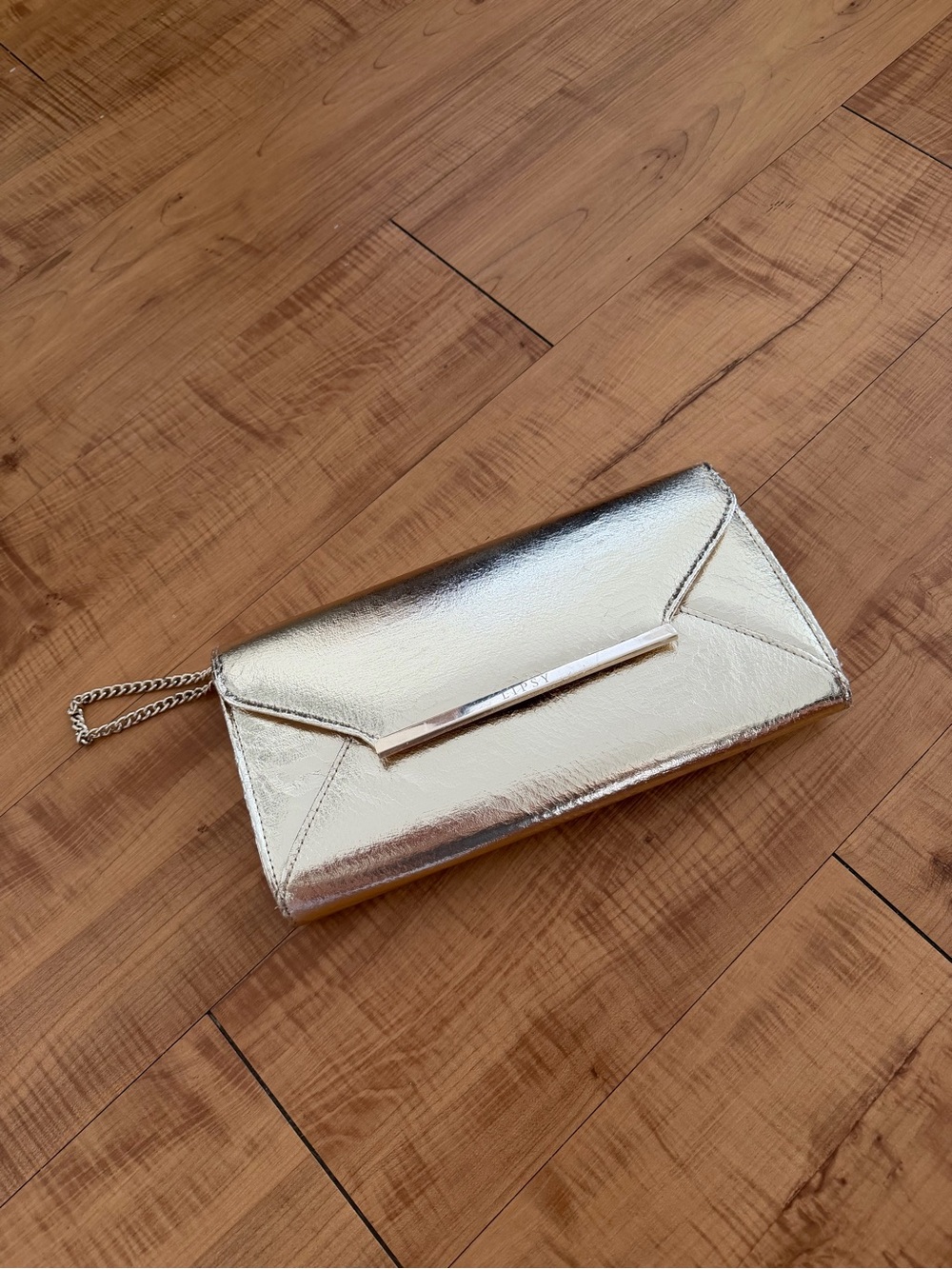 Gold Metallic Envelope Clutch with Chain Strap BNWT
